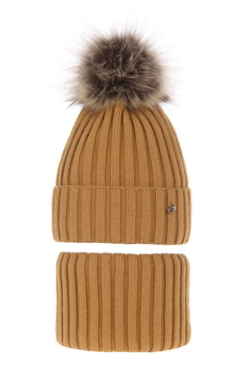 Flicka vinter set: mössa och tubhalsduk, camelowy, Wilma