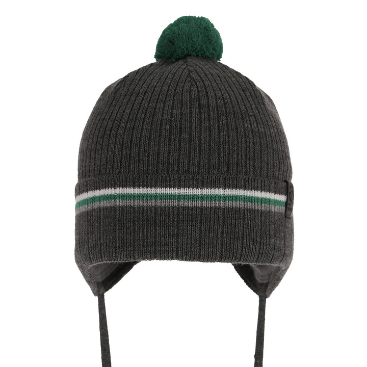 Pojke höst/vår mössa, grå, med knytband, med pompom, Vesper