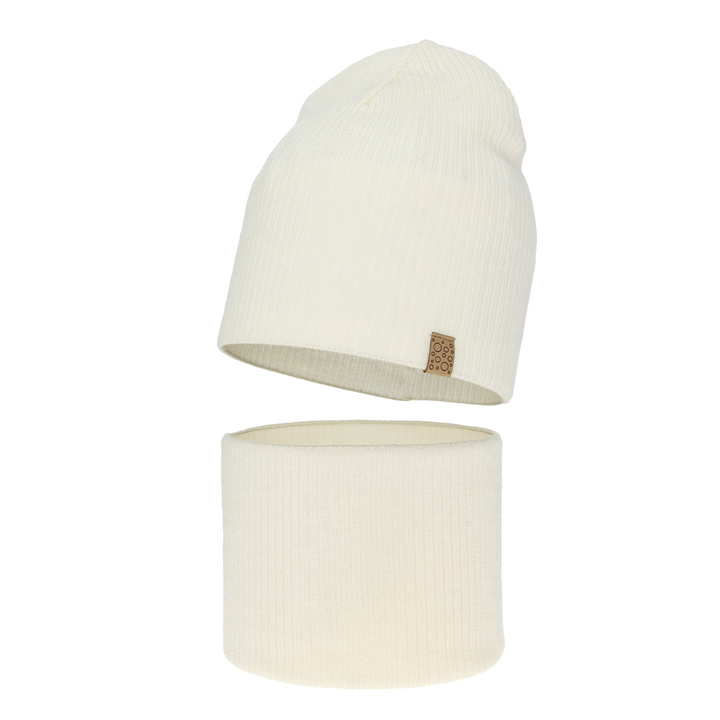 Flicka höst/vår set: mössa och tubhalsduk, krem, 100% Merino Ull, Ricona