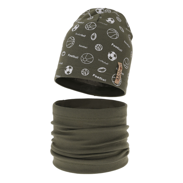 Pojke höst/vår set: mössa och tubhalsduk, khaki, fodrad med bomull, Paolo