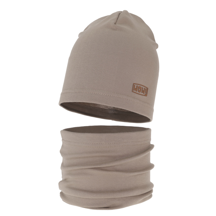 Pojke höst/vår set: mössa och tubhalsduk, mörk beige, bomull, Frizer