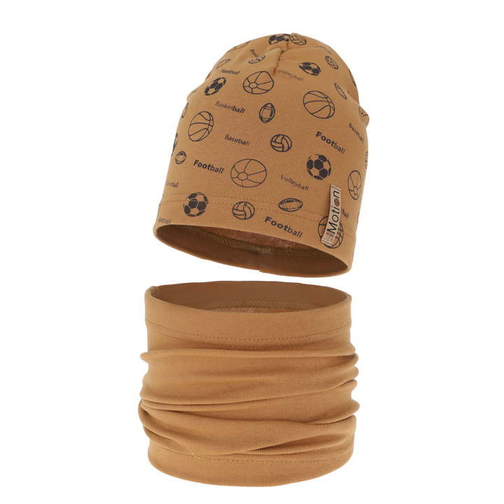 Pojke höst/vår set: mössa och tubhalsduk, camel, fodrad med bomull, Paolo