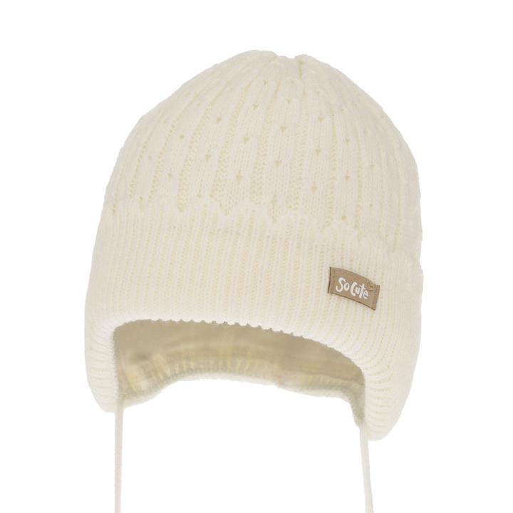 Flicka höst/vår mössa, krem, med knytband, Tema