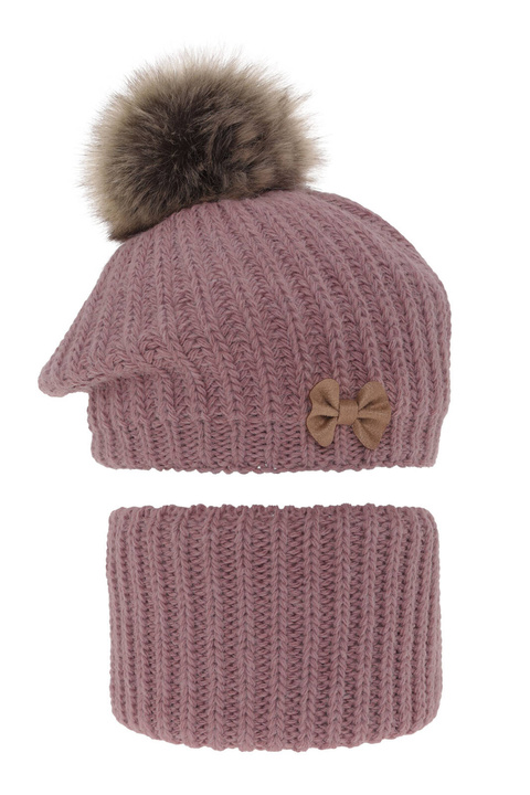 Flicka vinter set: mössa och tubhalsduk, lila, med pompom, Polinezja