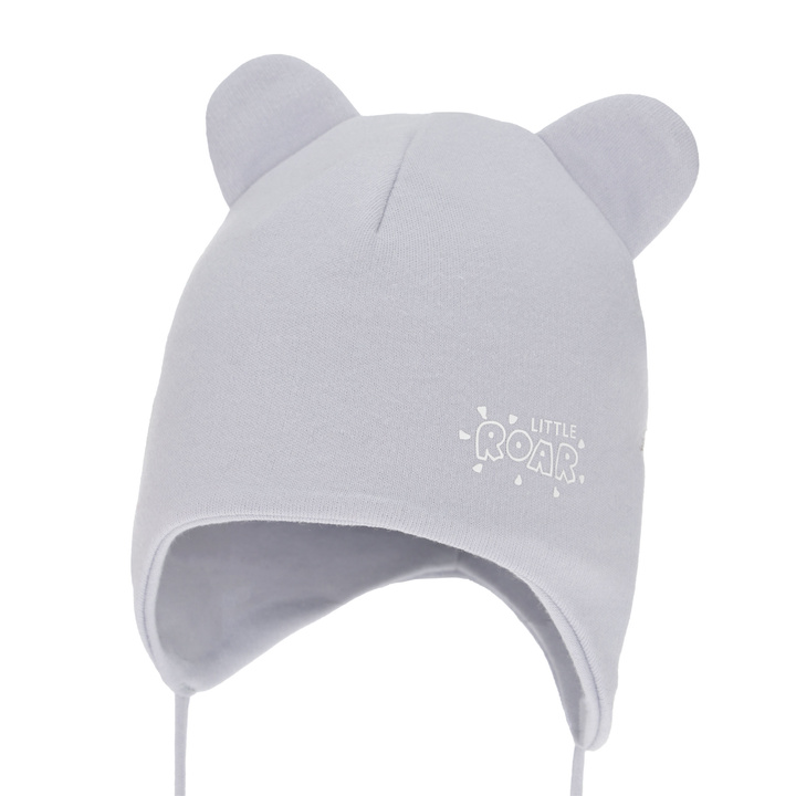 Pojke höst/vår mössa, grå, bomull, med knytband, Alrik