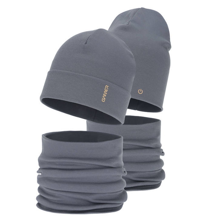Pojke höst/vår set: mössa och tubhalsduk, bomull, grå, Desider