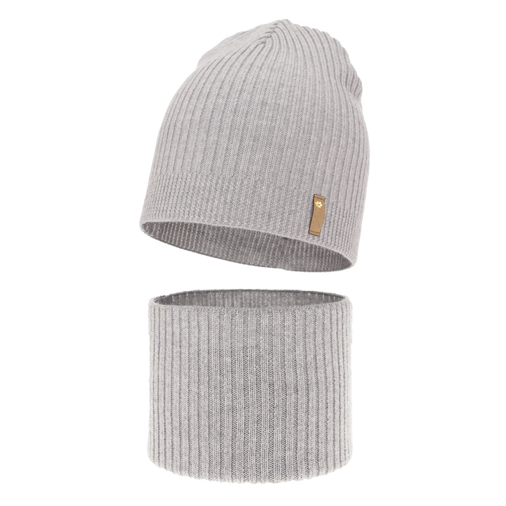 Flicka höst/vår set: mössa och halsduk, grå, 100% Merino Ull, Chelsie