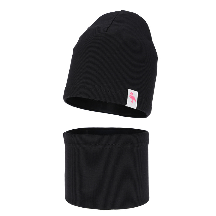 Flicka höst/vår set: mössa och halsduk, bomull, svart, Rumilla