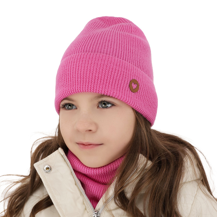 Flicka höst/vår set: mössa och tubhalsduk, rosa, 100% Merino Ull, Brook