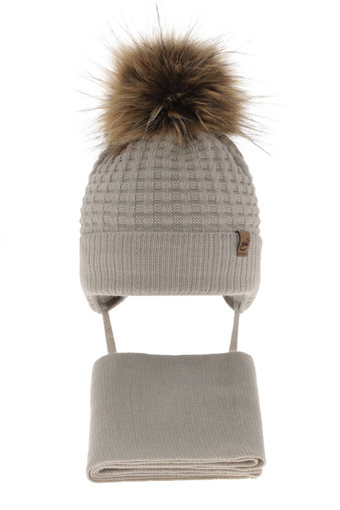 Pojke vinter set: mössa och halsduk, beige, Salem