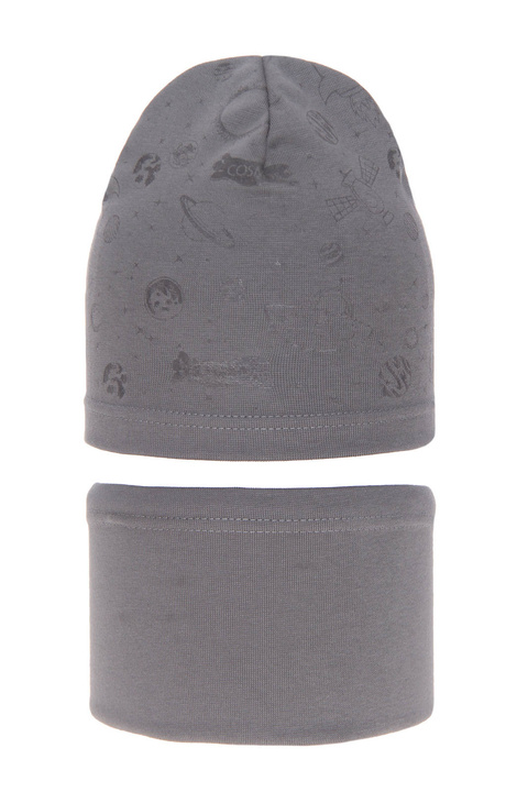 Pojke höst/vår set: mössa och tubhalsduk, grå, bomull, Kosmos