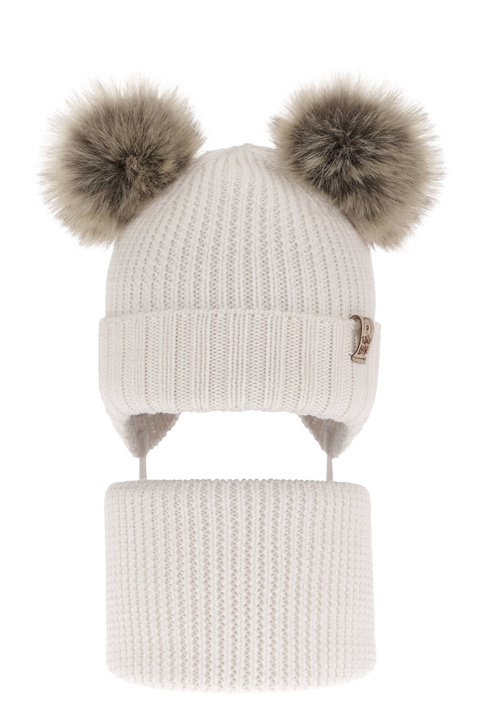 Pojke vinter set: mössa och tubhalsduk, vit, 100% Merino Ull, Med knytband, Konor