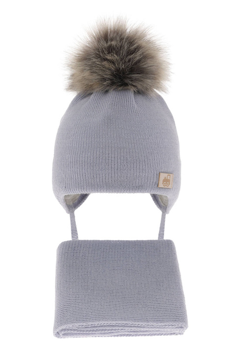 Pojke vinter set: mössa och halsduk, ljusblå, med merinull, med knytband, Anastazy