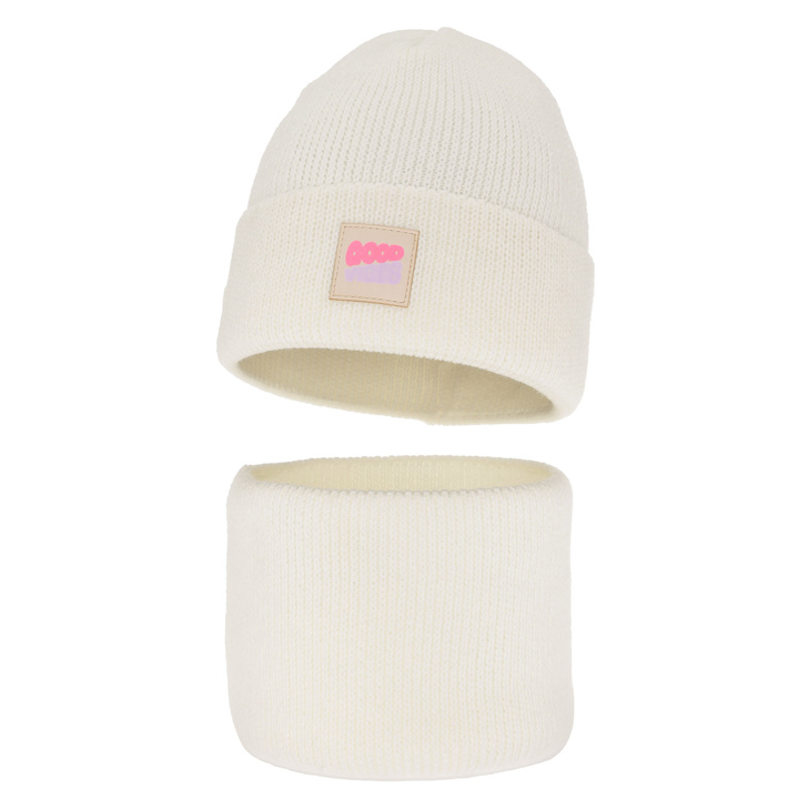 Flicka vinter set: mössa och halsduk, kremowy, Josephin