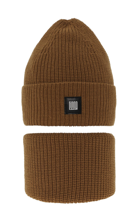 Pojke vinter set: mössa och halsduk, camel, Amadeo