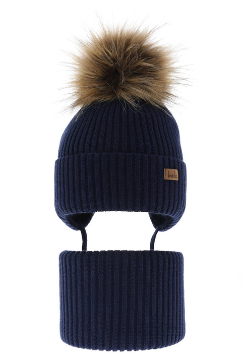 Pojke vinter set: mössa och tubhalsduk, blå, med pompom, Bergo