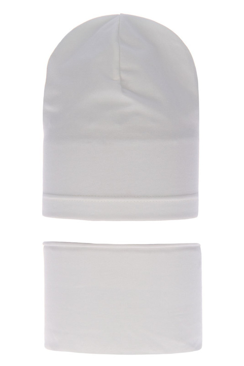 Flicka höst/vår set: mössa och tubhalsduk, creme, bomull, Hazelka