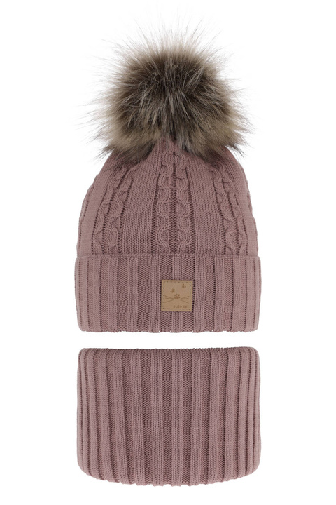 Flicka vinter set: mössa och halsduk, lavendel, med pompom, Alexia