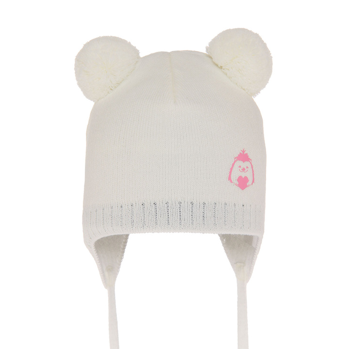 Flicka höst/vår mössa, krem, med två pompommar, med knytband, Bunia