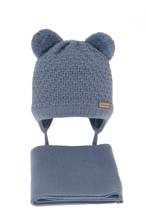 Pojke vinter set: mössa och halsduk, blå, med två pompommar, Franki