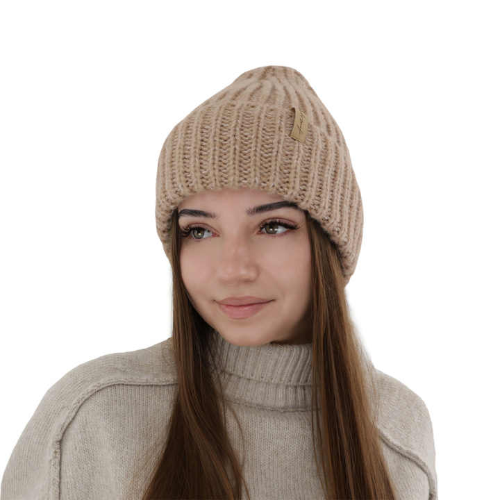 Dam vintermössa, beige, med merinull, Caro