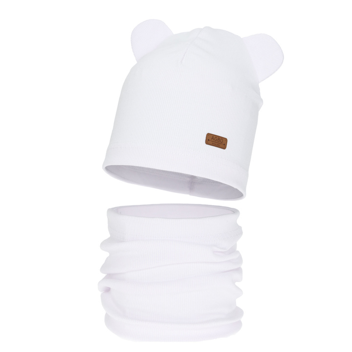 Flicka höst/vår set: mössa och tubhalsduk, bomull, vit Georgea