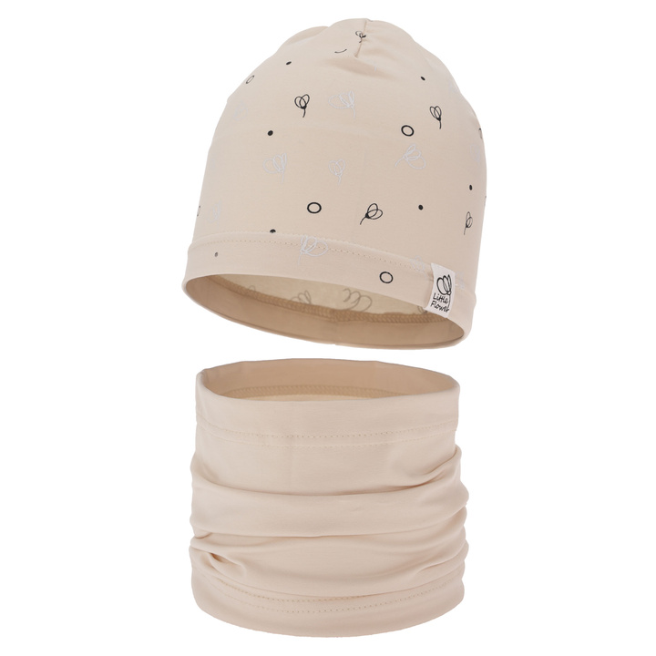 Flicka höst/vår set: mössa och tubhalsduk, beige, fodrad med bomull, Fiora