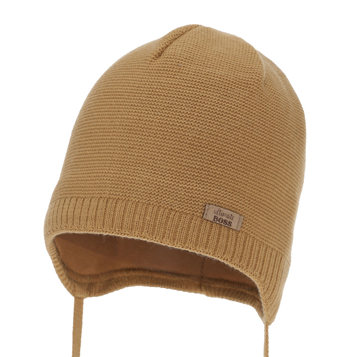 Pojke höst/vår mössa, camel, med knytband, Valdis