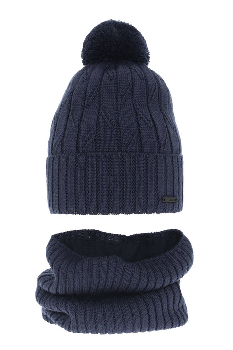 Pojke vinter set: mössa och halsduk, blå, med pompom, med merinull, Talar