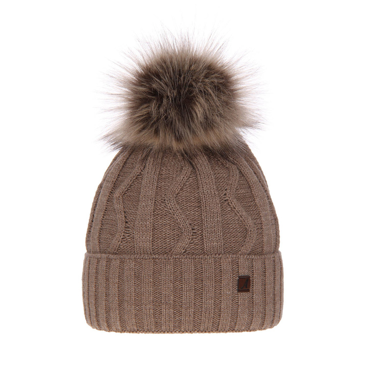 Dam vintermössa, beige, med pompom, Renika