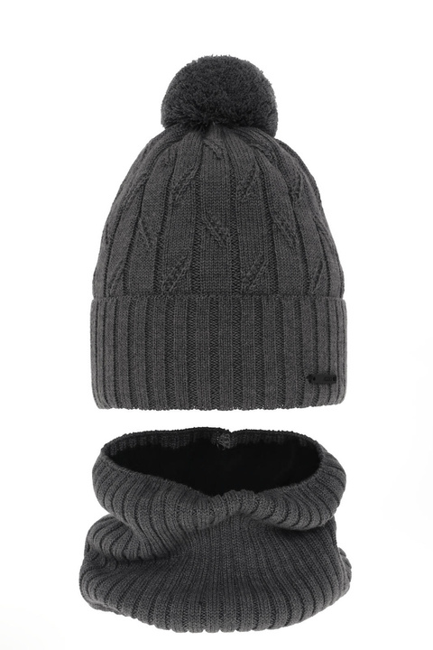 Pojke vinter set: mössa och halsduk, grå, med pompom, med merinull, Talar