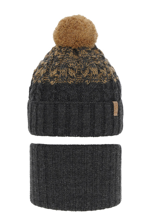 Pojke vinter set: mössa och halsduk, grå, med pompom, Travis