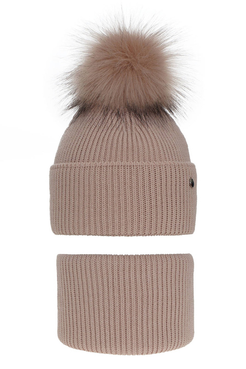 Flicka vinter set: mössa och tubhalsduk, rosa, med pompom, Reneta
