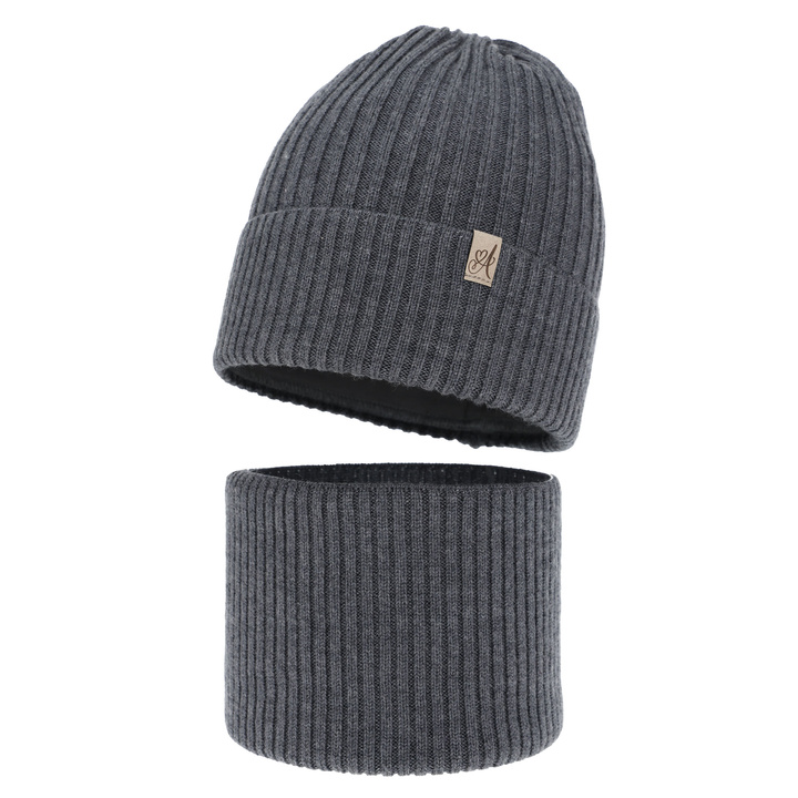 Flicka vinter set: mössa och tubhalsduk, mörkgrå, 100% Merino Ull, Patricia