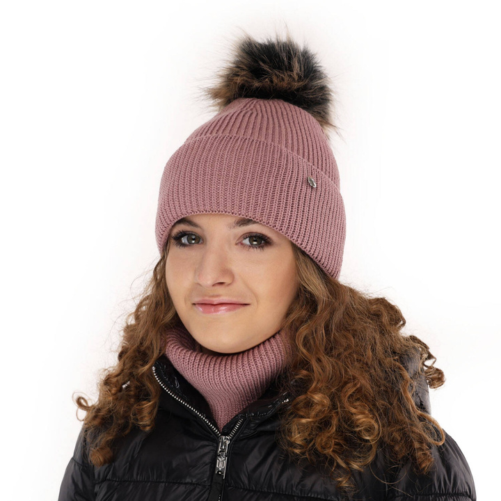 Flicka vinter set: mössa och tubhalsduk, lila, med pompom, Reneta