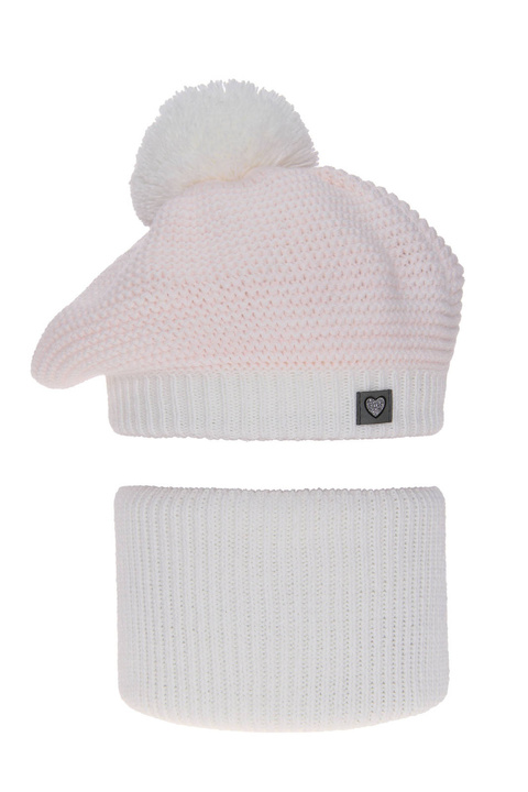 Flicka vinter set: mössa och halsduk, vit, med pompom, Lira