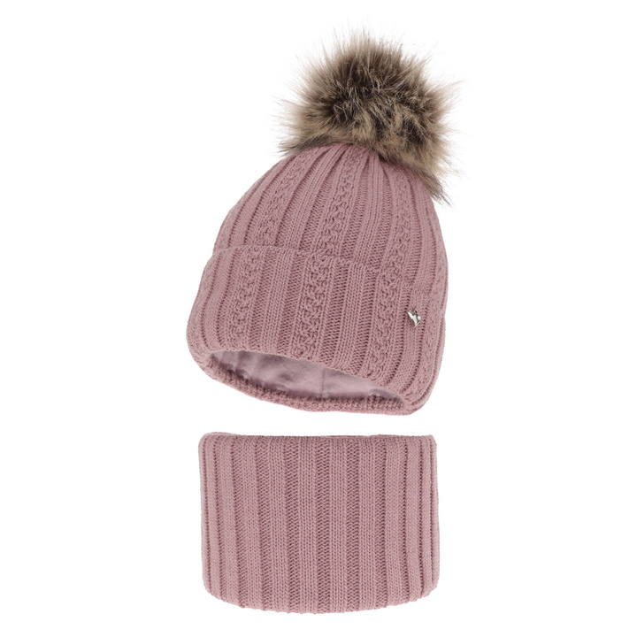 Flicka vinter set: mössa och tubhalsduk, violett, med pompom, Wirginia