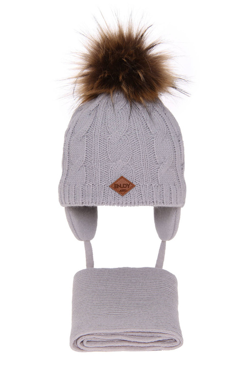 Pojke vinter set: mössa och halsduk, grå, med pompom, Minor