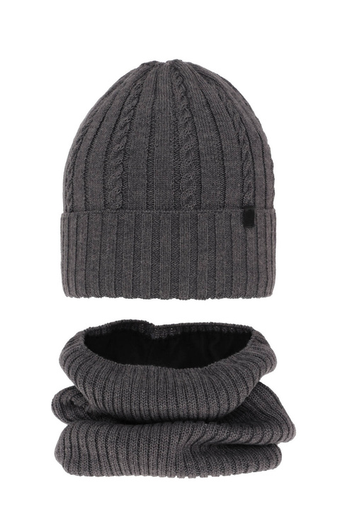 Pojke vinter set: mössa och tubhalsduk, grå, med merinull, fodrad med fleece, Kairo