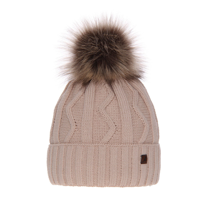 Dam vintermössa, beige, med pompom, Renika