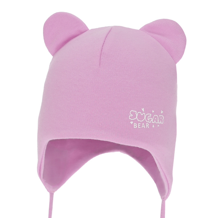 Flicka höst/vår mössa, lila, bomull, med knytband, Kelda