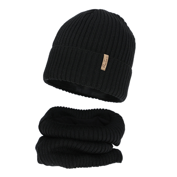 Flicka vinter set (mössa och tubhalsduk), svart, med merinull, Odette