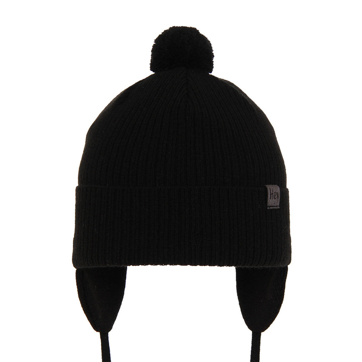 Pojke höst/vår mössa, svart, med knytband, med pompom, Axel