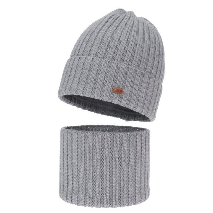 Pojke vinter set: mössa och tubhalsduk, 100% Merino Ull, ljusgrå, Umberto