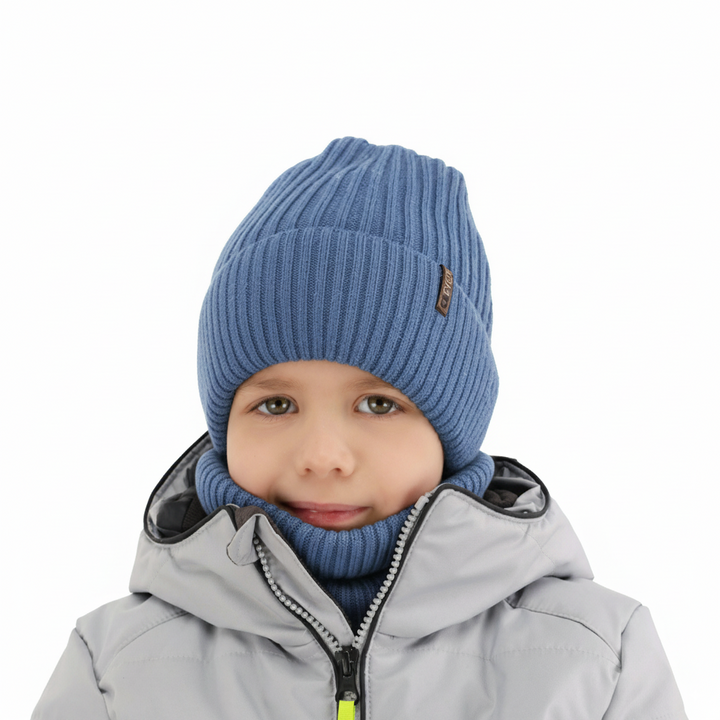 Pojke vinter set: mössa och tubhalsduk, blå, 100% Merino Ull, Gizmo