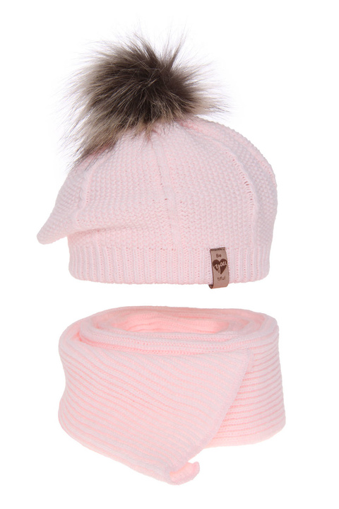 Flicka vinter set: beret och halsduk, rosa, med pompom, Elif