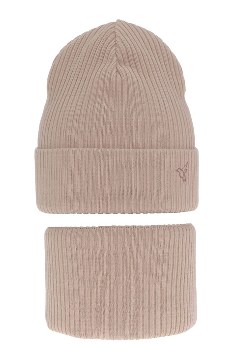 Flicka vinter set: mössa och tubhalsduk, beige, Rosetta
