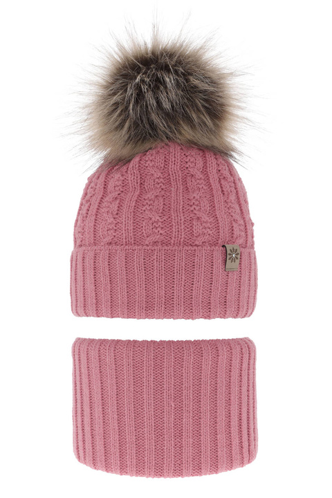 Flicka vinter set: mössa och halsduk, rosa, med pompom, Pretoria