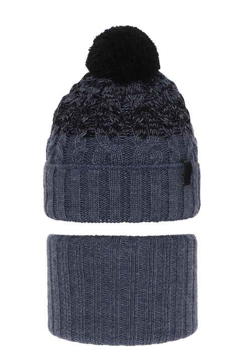 Pojke vinter set: mössa och halsduk, blå, med pompom, Travis