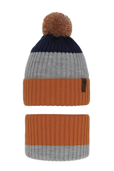Pojke vinter set: mössa och tubhalsduk, orange, med pompom, Karson